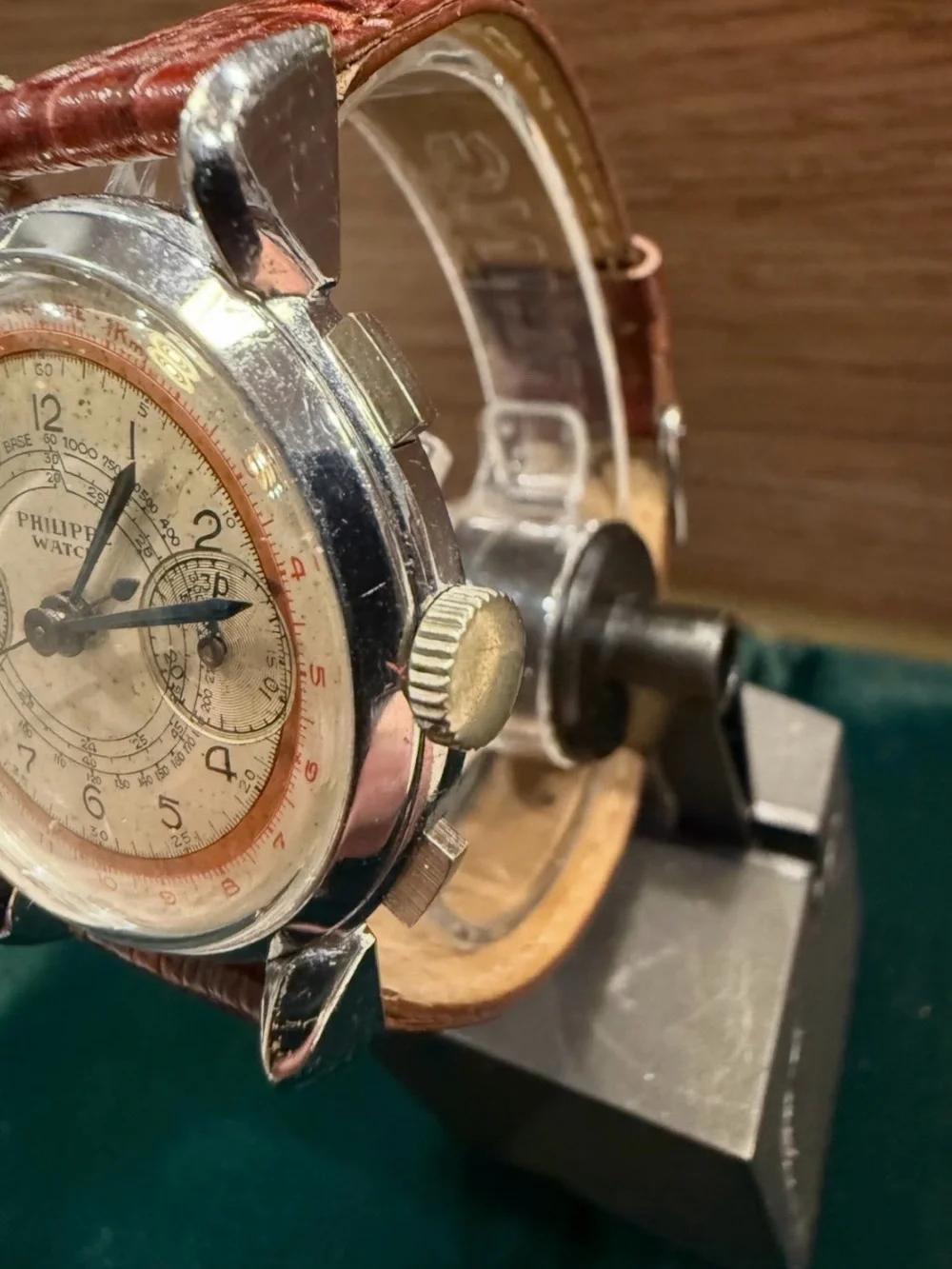 Vintage Philippe Men's Chronograph Watch - Brown Dial, Brown Strap